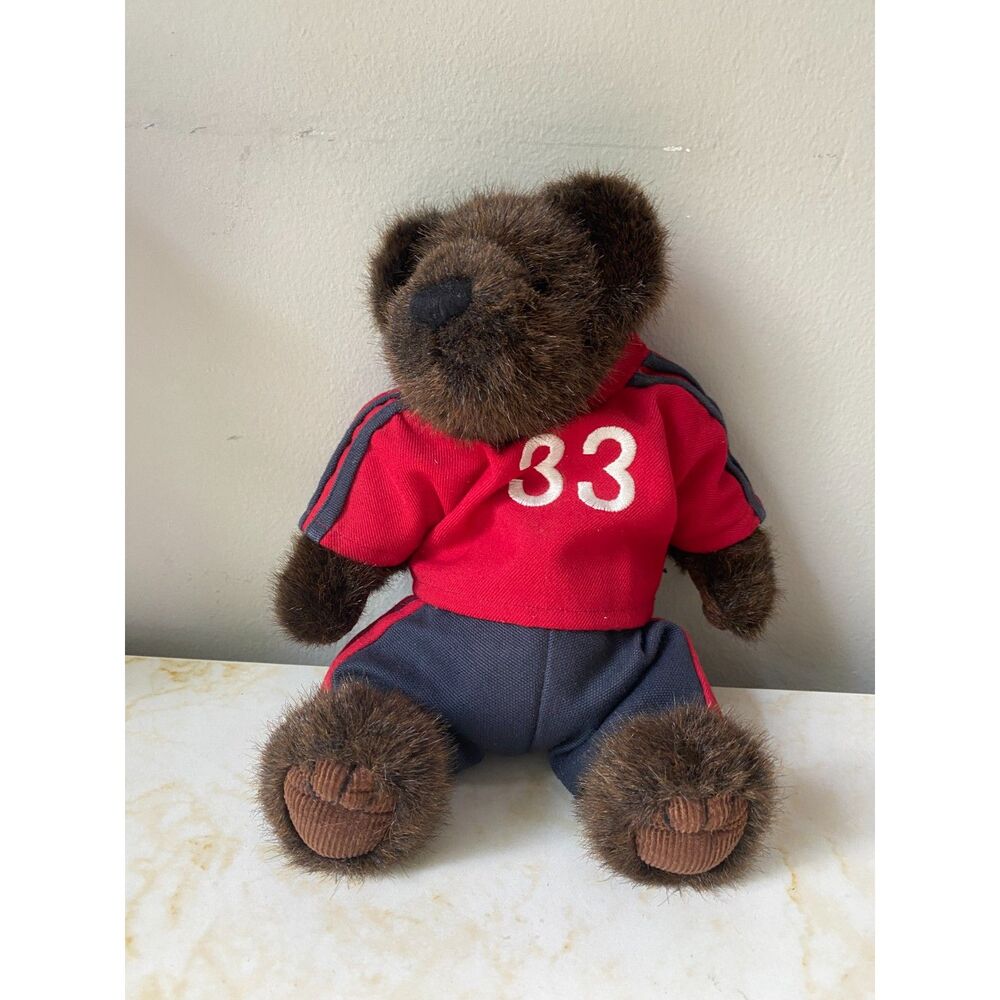Vintage Boyds Bear 33 Dark Brown Bear Paw Print On Back w/ Red Jersey and Shorts